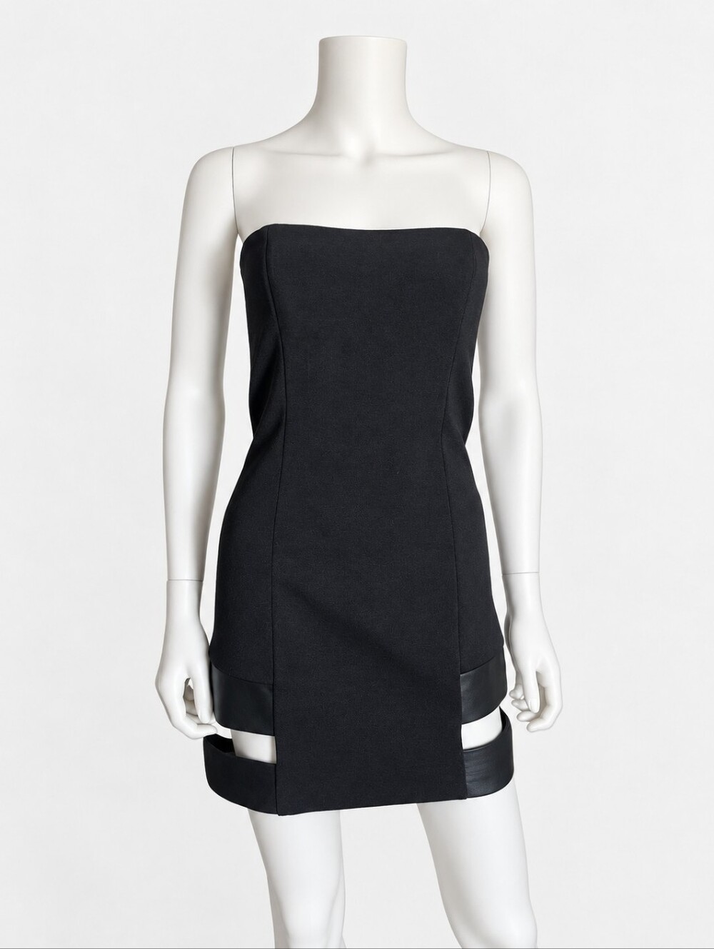 ANTHONY VACCARELLO | Noir Strapless Leather-Band Cutout Mini Dress Size IT 38